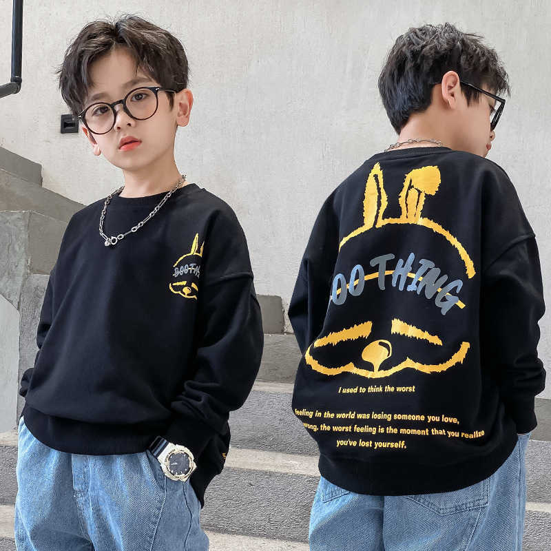 Pullover Toddler Baby Cartoon Rabbit Sweatshirts Autumn Children Long Sleeve Tops Orange black Korean Kids Clothes 8 To 12 Years 220924