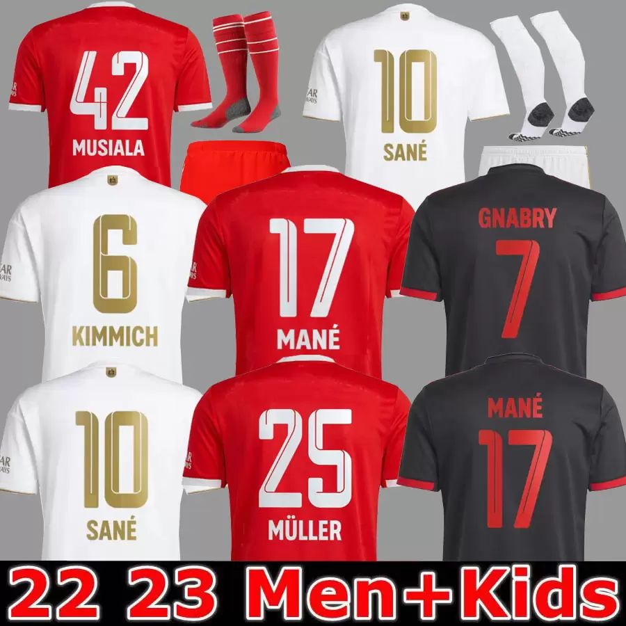 LEWANDOWSKI soccer jerseys 22 23 GRAVENBERCH SANE BAYERN MUNICH DE LIGT MULLER DAVIES KIMMICH football TOP shirts Men Kids kit COMAN 2022 2023 uniform fans player, 22 23 home aldult player
