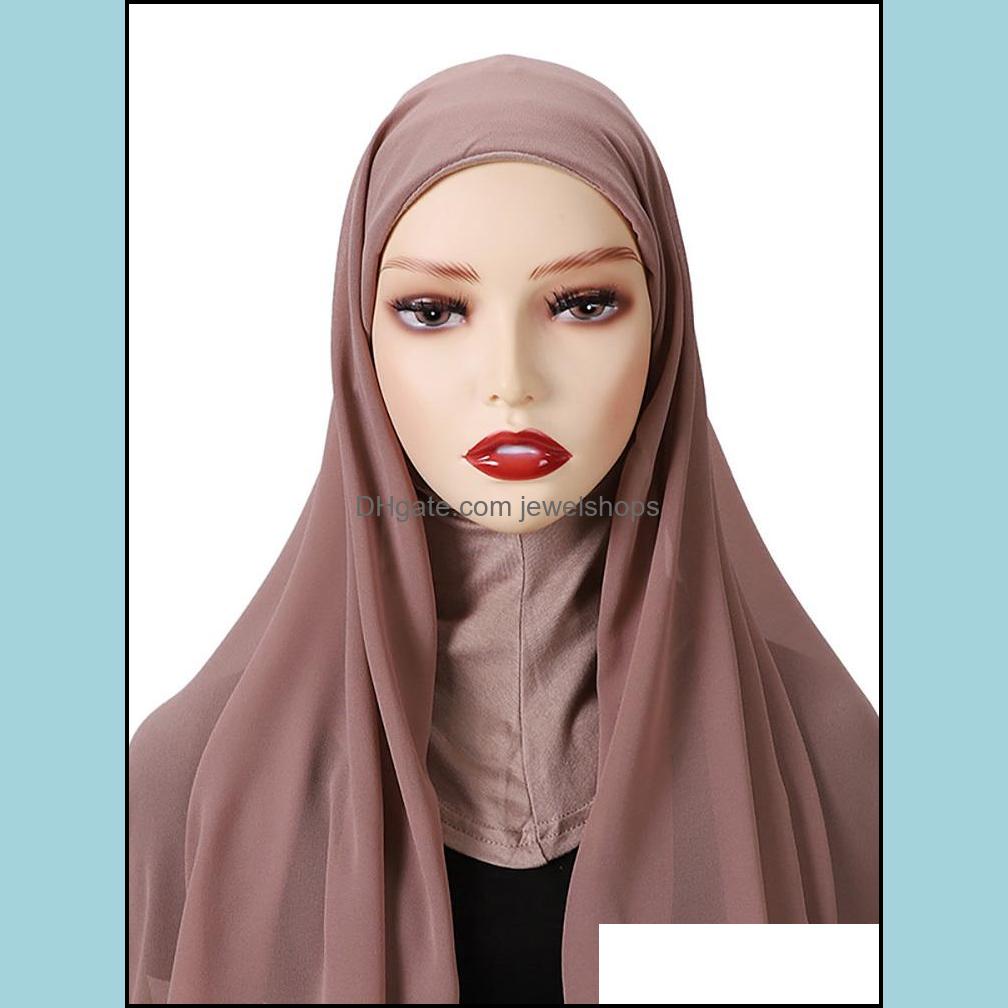 Hijabs Hijab With Undercap Attached Neck Er Matching Turban Underscarf Muslim Fahion Veil Shawl Women Instant Cap 220813 D Jewelshops Dh02D