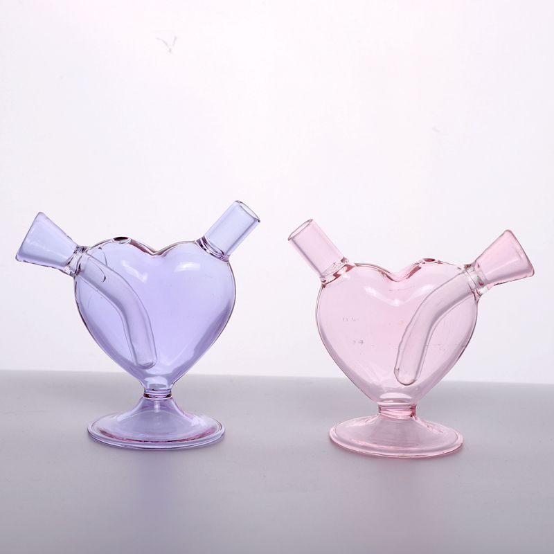 

Wholesale Hookah 80mm Heart Shape Love Pink Customizable DAB Rig Glass Water Pipe Glass Bong