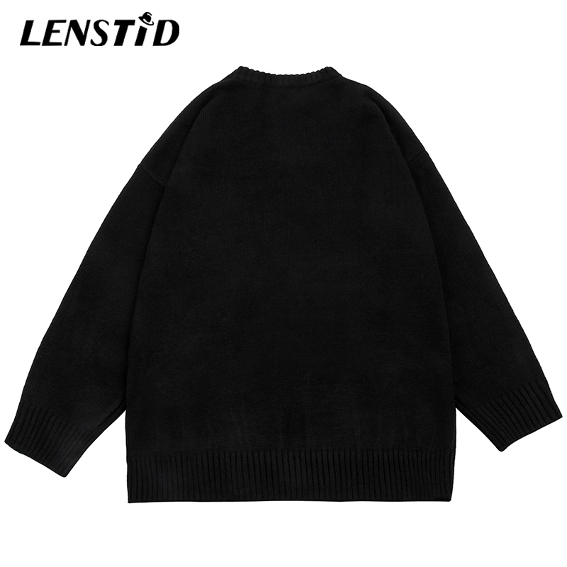 Men's Sweaters LENSTID Autumn Men Oversized Knitted Jumper Sweaters Hip Hop Graphic Print Streetwear Harajuku Loose Fashion Casual Pullovers 2209