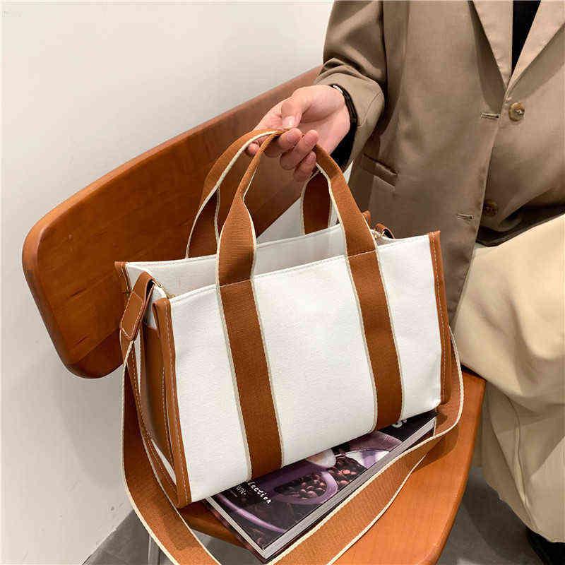 Designer New Shopping Bags Canvas Tote Bags Simple Retro Handbag Womens Wide Shoulder Strap Luxury Large Travel Bag