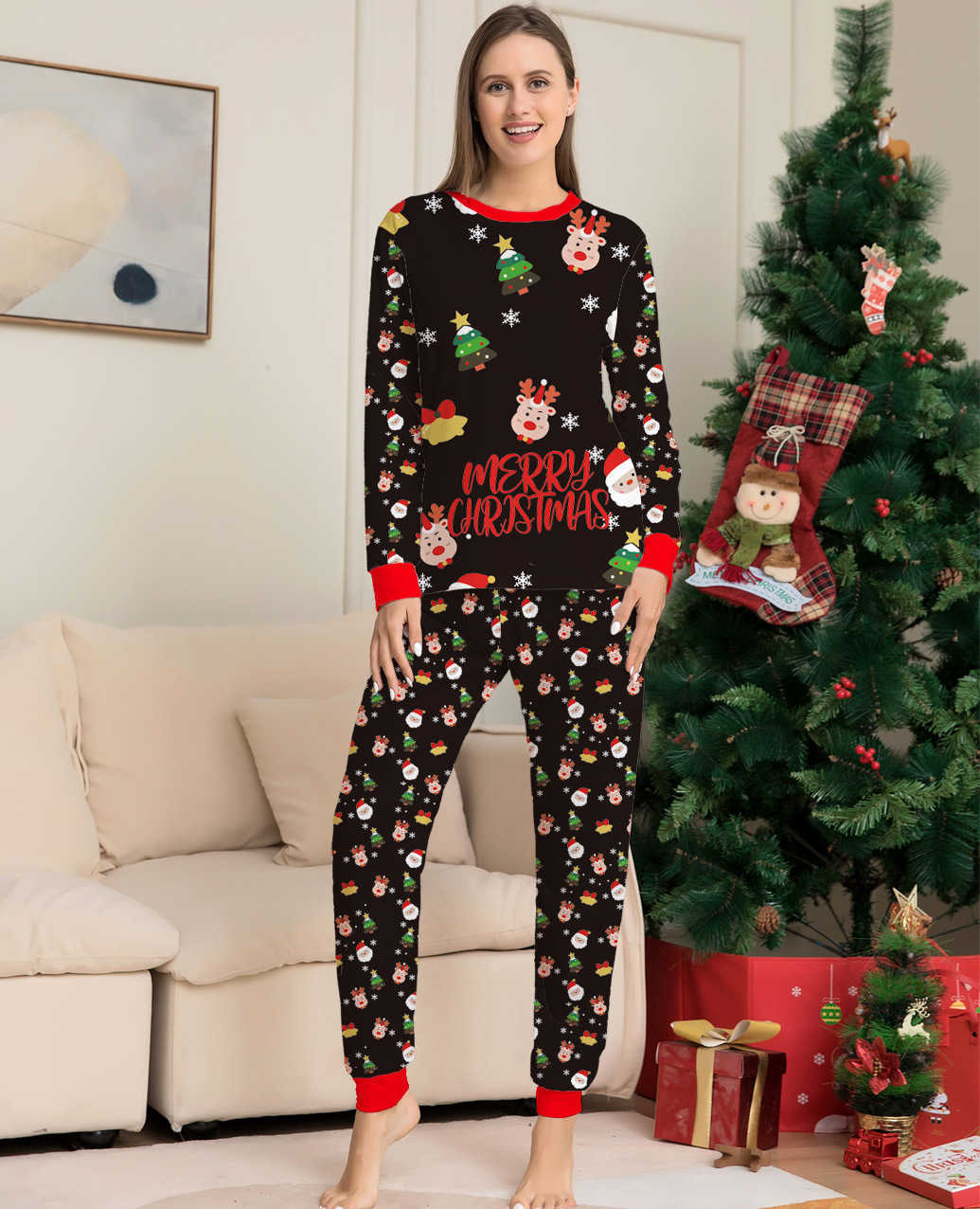Family Matching Outfits Xmas Pajamas Set Arrivals 2023 Christmas Tree Santa Deer Print Adult Kids Pjs Baby Jumpsuit Dog Clothes 220924