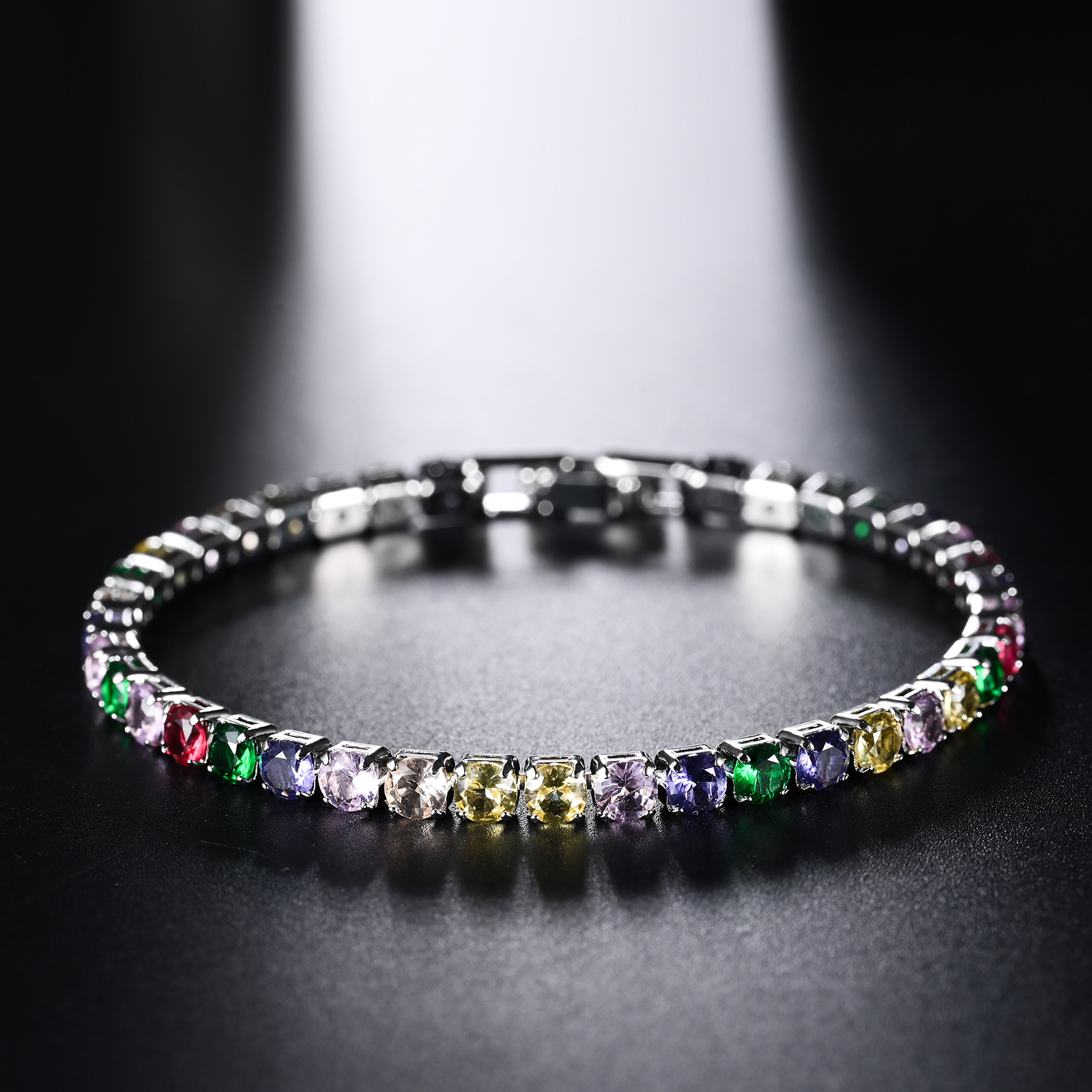 4mm Bling Hip Hop Round Tennis Bracelet for Women Iced Out Cubic Zircon Red Blue Green White Colorful Stone Fashion Hand Chains Bangle Wolf Tide Jewel