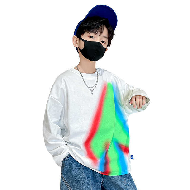 Pullover Teens Boys Sweatshirt Rainbow Dyed Printing Spring Fall Long Sleeve Children s Clothes Loose Bottoming Kids Tops 12 14Y 220924