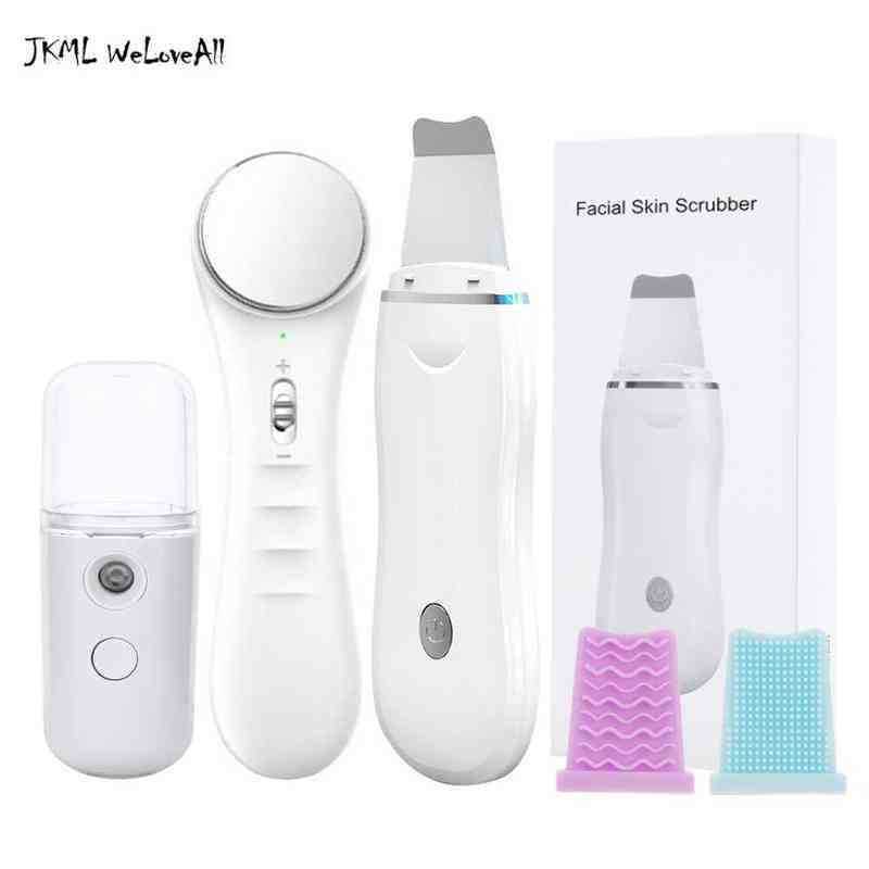 Ultrasonic Skin Scrubber Pore Cleaner Kit Facial Ion Shovel Deep Face Cleaning Sonic Peeling Device Blackhead Remover 220516