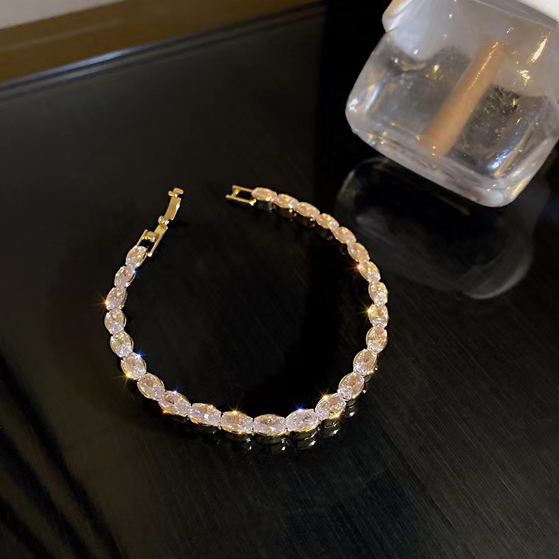 New Designer bracelet Vintage White Baguette Tennis Bracelets 7 inch for Women Ladies New Real Gold Plated Iced Out Round Square Stone Cubic Zirconia 