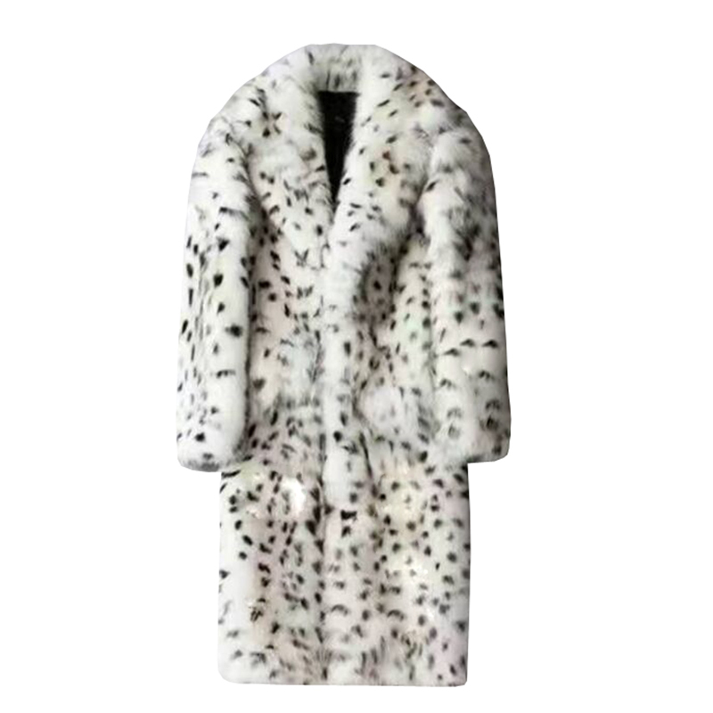Men's Fur Faux leopard print fur integrated man coat long suit collar trend winter warm jacket 220924