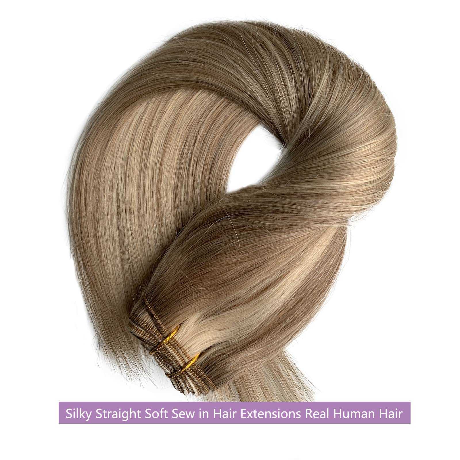 Hair Bulks Blonde Highlights Sew in Human Balayage Double Machine Weft Hand Tied Weave Bundles 220924