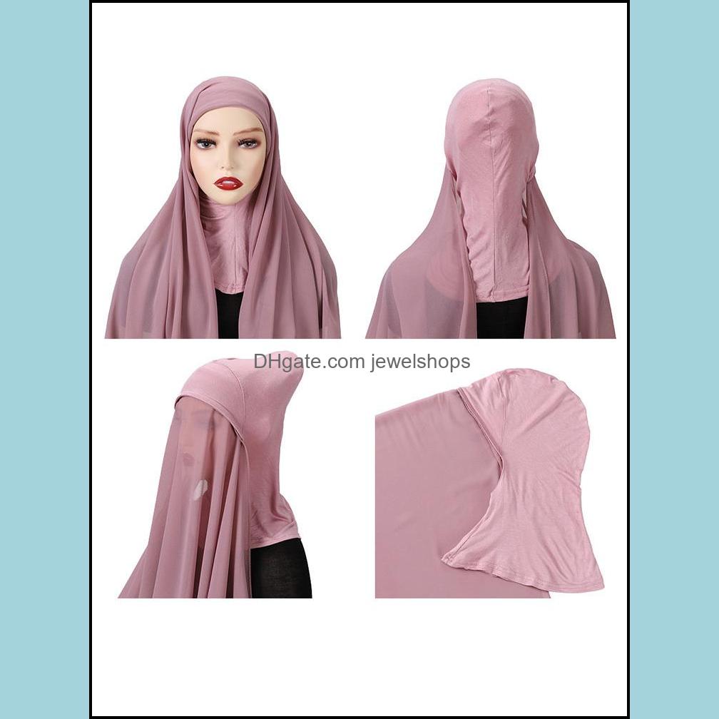 Hijabs Hijab With Undercap Attached Neck Er Matching Turban Underscarf Muslim Fahion Veil Shawl Women Instant Cap 220813 D Jewelshops Dh02D
