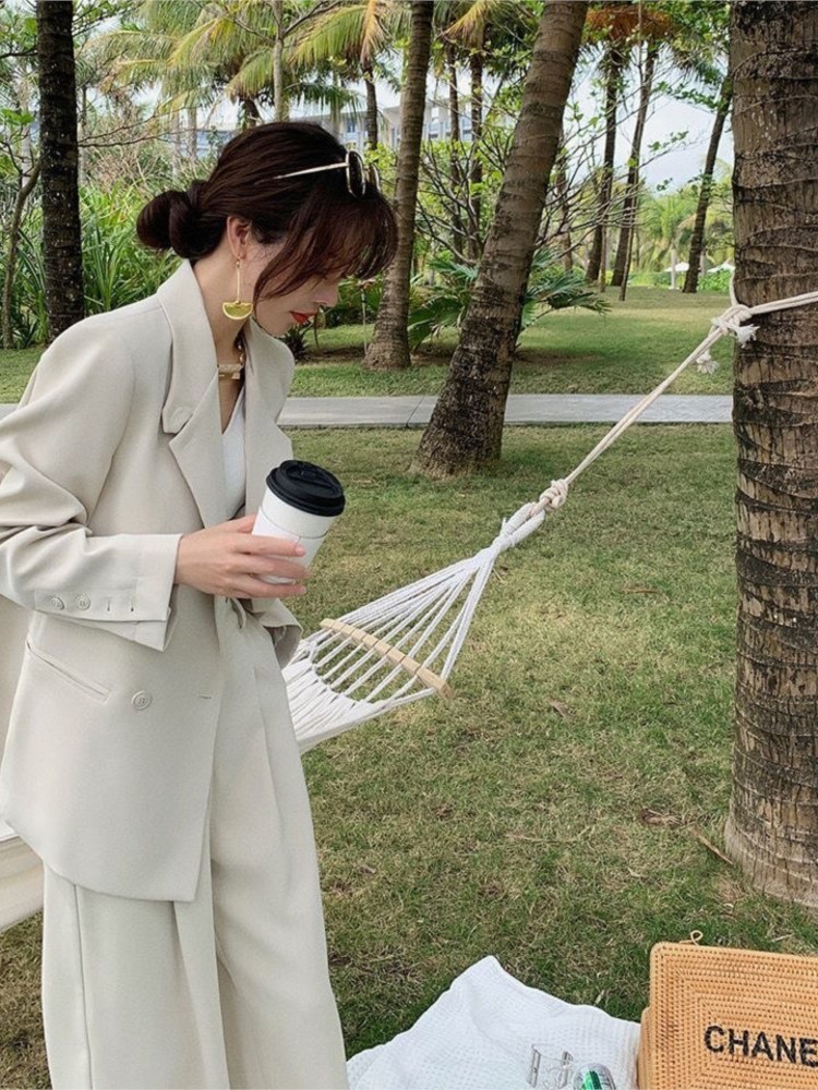 Women's Two Piece Pants Bella Women Office White Suit TwoPiece Pantsuit Elegant Blazer Female Set Casual Loose Pants Jacket Work Clothes 220922