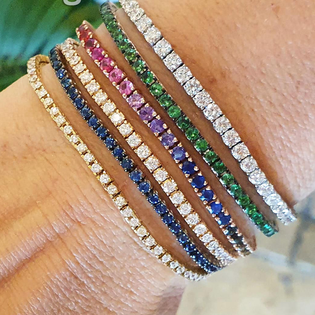 4mm Bling Hip Hop Round Tennis Bracelet for Women Iced Out Cubic Zircon Red Blue Green White Colorful Stone Fashion Hand Chains Bangle Wolf Tide Jewel