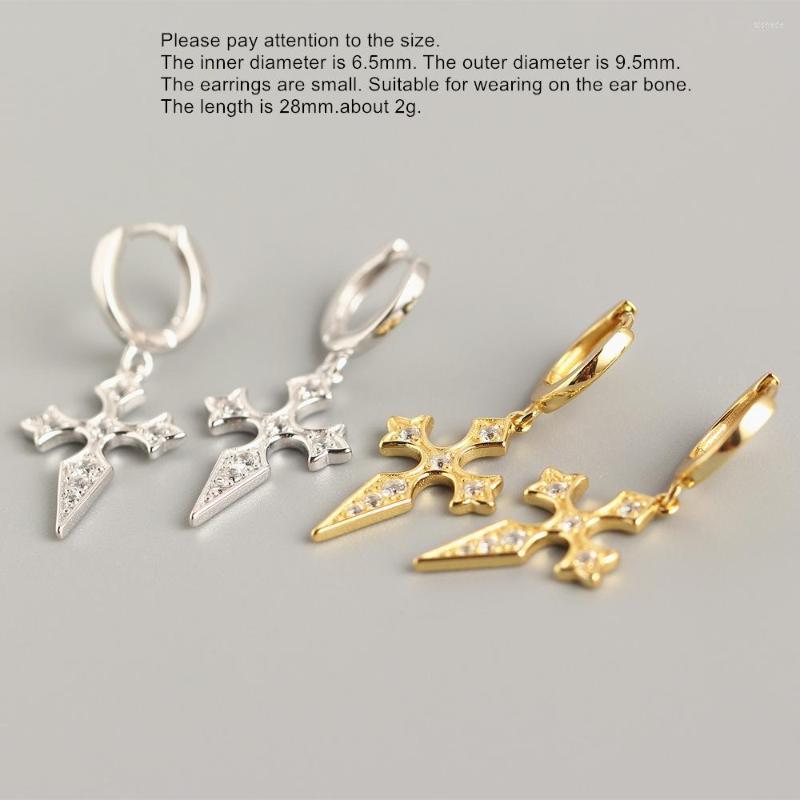 Hoop Earrings 925 Sterling Silver Earring Personalized Zircon Cross Short Pendant Ear Ring Bone Trend Cute Female Girl Jewelry