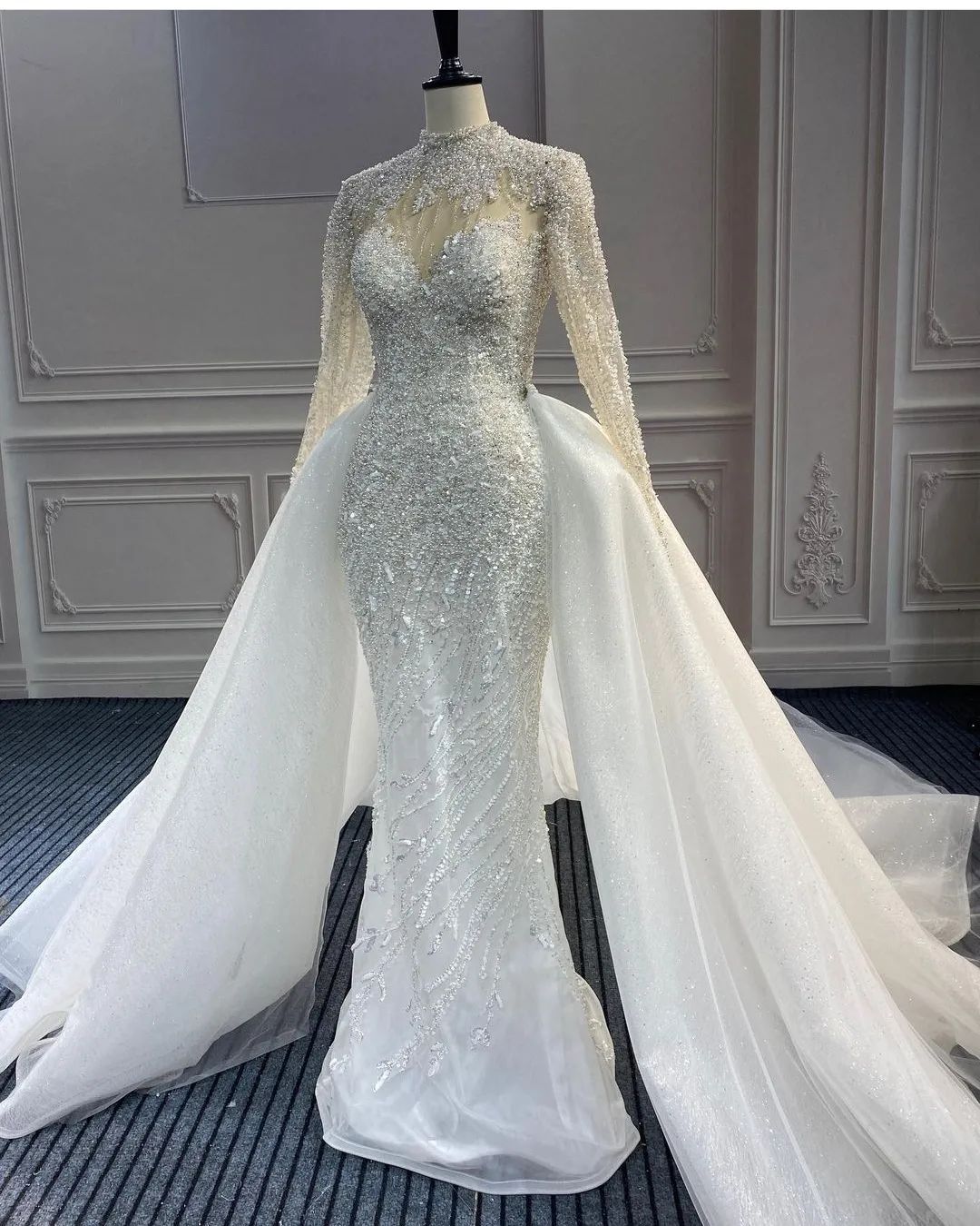 2022 Arabic Aso Ebi Mermaid Wedding Dresses Sparkly Sequined Beaded Lace Sexy Bridal Gowns Dress ZJ611