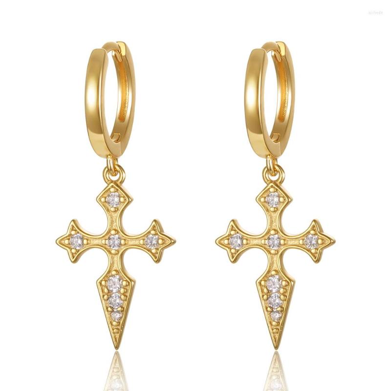 Hoop Earrings 925 Sterling Silver Earring Personalized Zircon Cross Short Pendant Ear Ring Bone Trend Cute Female Girl Jewelry