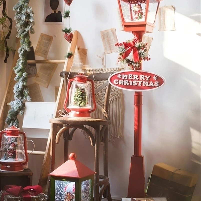 Christmas Decorations Music Street Light Decorative Metal Emitting Ornaments Xmas Farmhouse Electric Snow Party Supplies Outdoor 220922