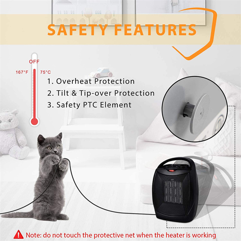 European Portable Electric Space Heater with Thermostat 1500W/750W Safe and Quiet Ceramic Heater Fan Heat Up 200 Square Feet for Office Room Desk Indo