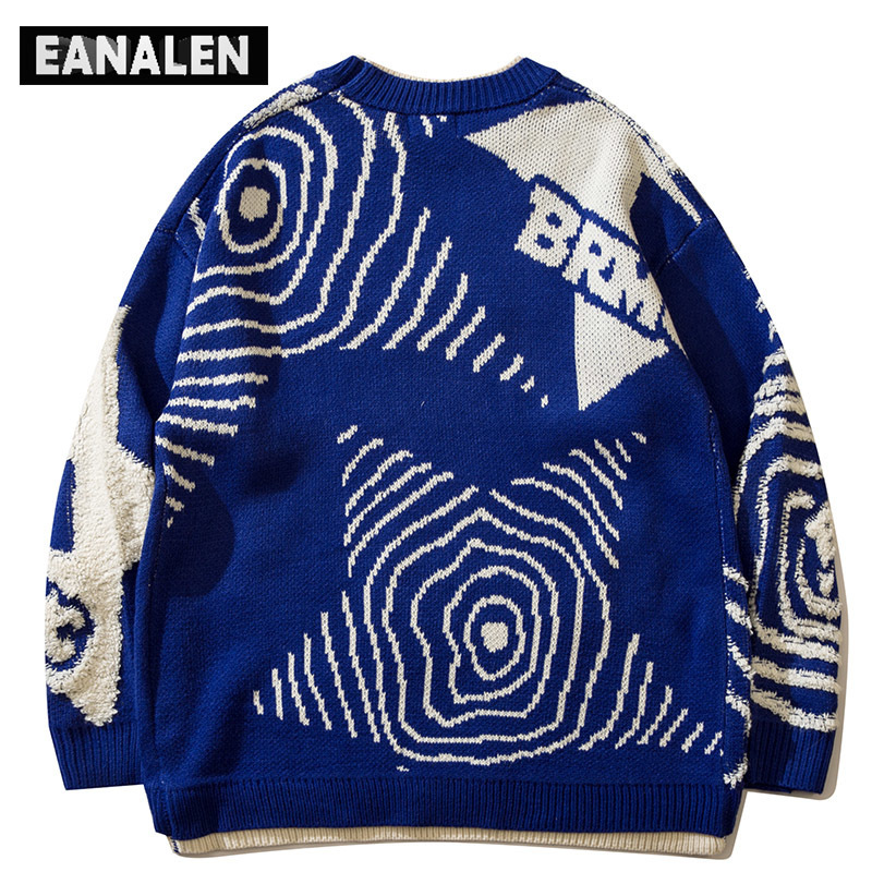 Men's Sweaters Harajuku Retro Graffiti Star Jumper Knit Sweater Men's Oversized Winter Korean Pullover Grandpa Ugly Sweater Women's Y2K
