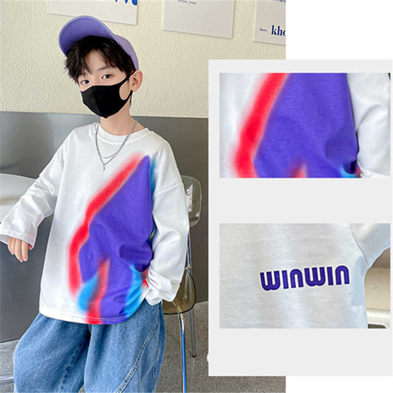 Pullover Teens Boys Sweatshirt Rainbow Dyed Printing Spring Fall Long Sleeve Children s Clothes Loose Bottoming Kids Tops 12 14Y 220924
