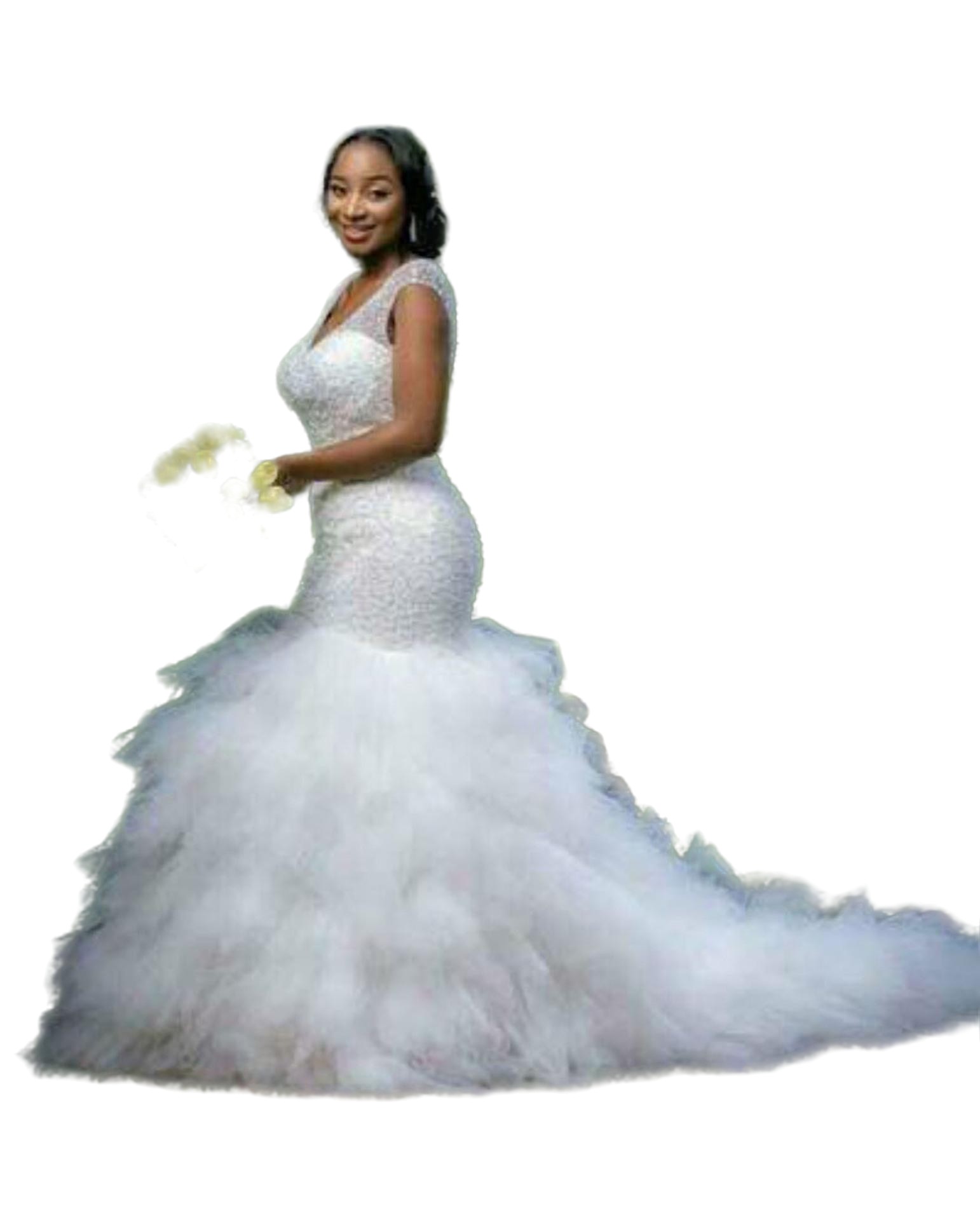 Plus Size Mermaid Wedding Dress Beading Sheer Deep V Neck Backless Corset Ruffles Tulle Garden Bridal Gown 403
