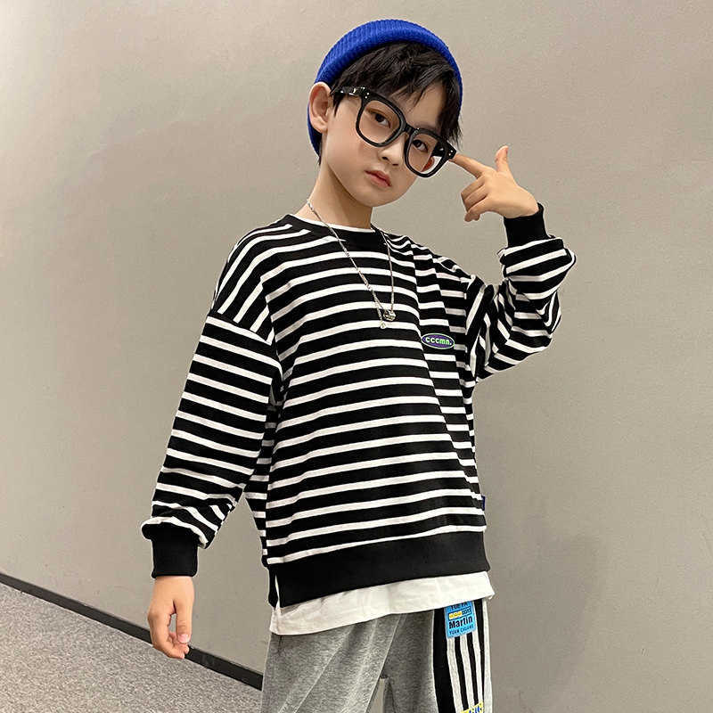 Pullover Spring Autumn Children s Pullovers For Baby Boys Clothes Striped Print Sweatshirt 4 14 Years Teens Kids Cotton Sweatshirts Tops 220924