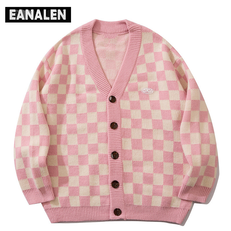 Men's Sweaters Harajuku vintage plaid cardigan men oversized Korean clothing jumper knitted cardigan women grandpa ugly sweater black hip hop 220