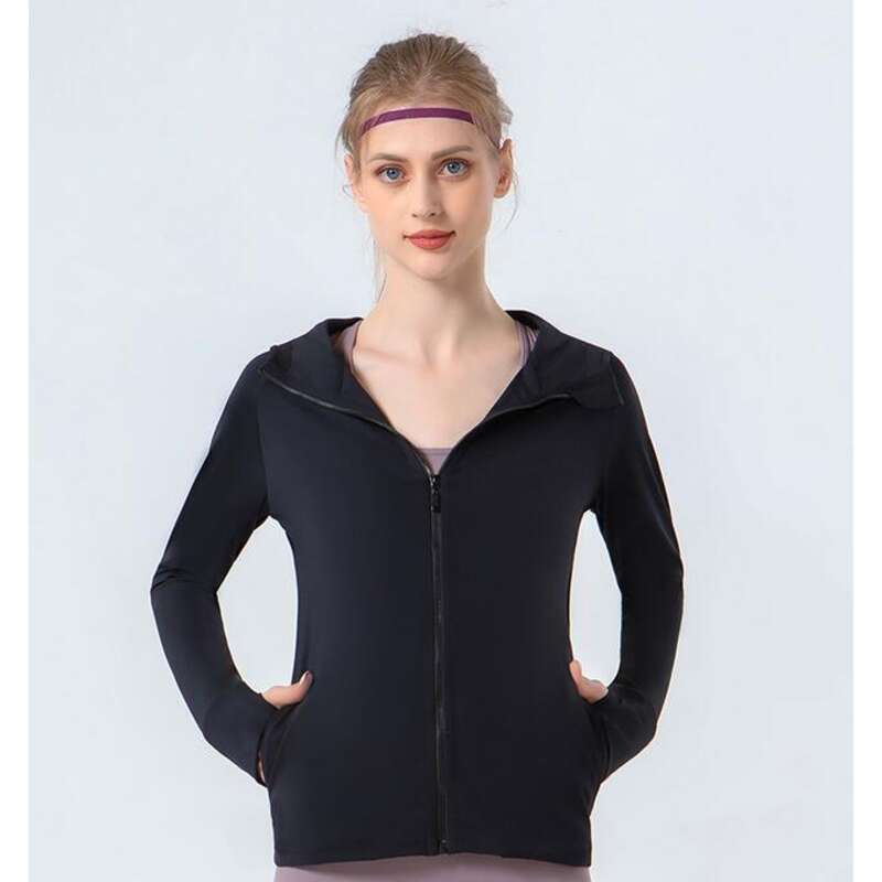 Yoga Outfits Clothes Women's Jacket Loose Stand Neck Zipper Hooded Coat Slim Pocket Fitness Gym Clothes