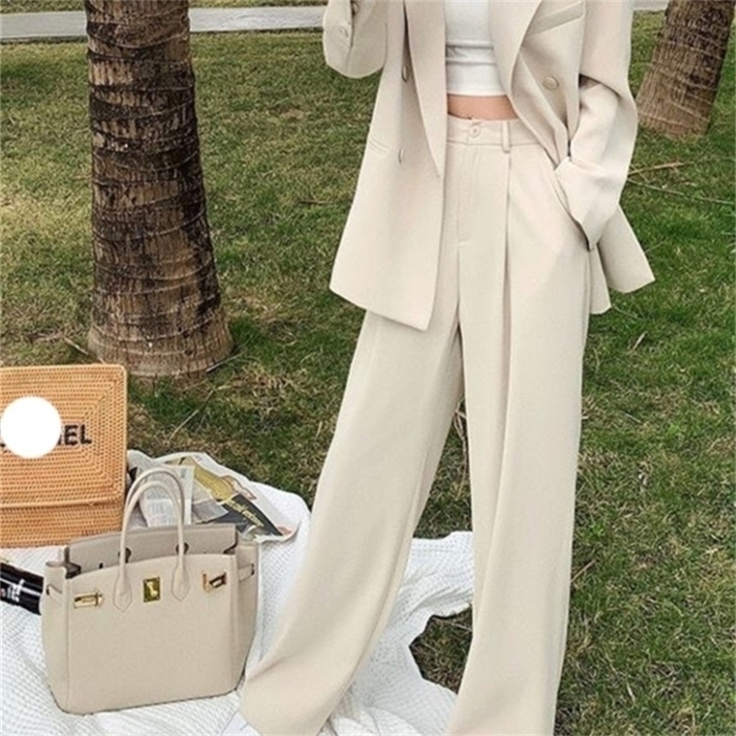 Women's Two Piece Pants Bella Women Office White Suit TwoPiece Pantsuit Elegant Blazer Female Set Casual Loose Pants Jacket Work Clothes 220922