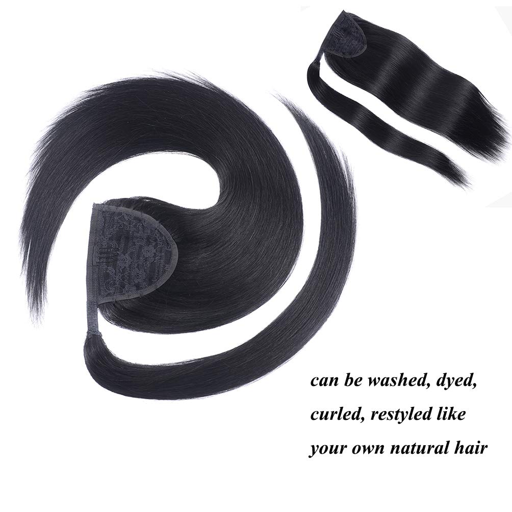18" Human Hair Ponytail Extensions 100g #1 Jet Black 100% Remy Wrap Around Long Ponytails Clip in Straight One Piece hairpiece