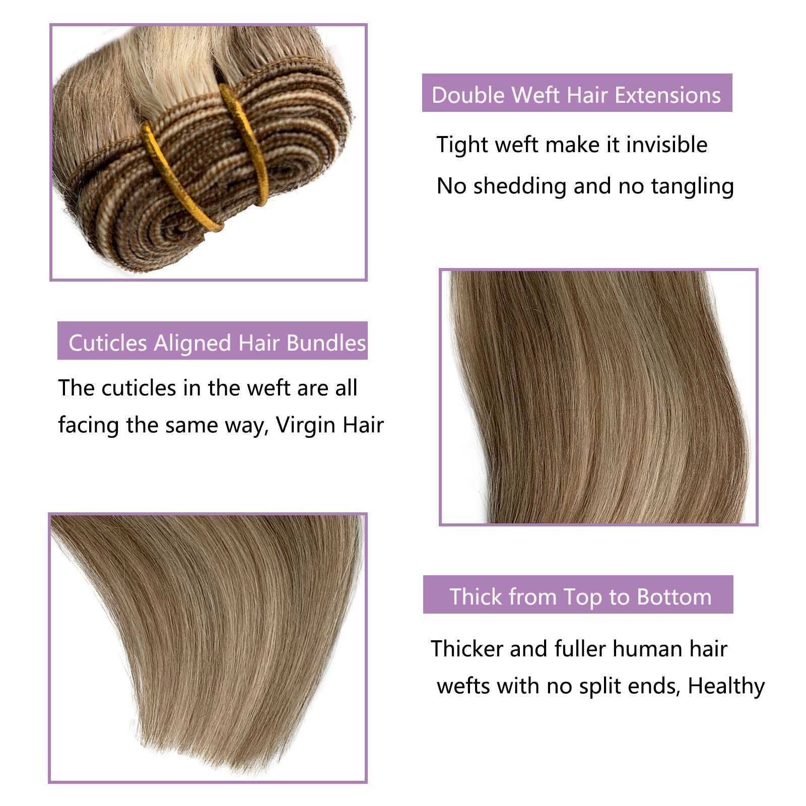 Hair Bulks Blonde Highlights Sew in Human Balayage Double Machine Weft Hand Tied Weave Bundles 220924