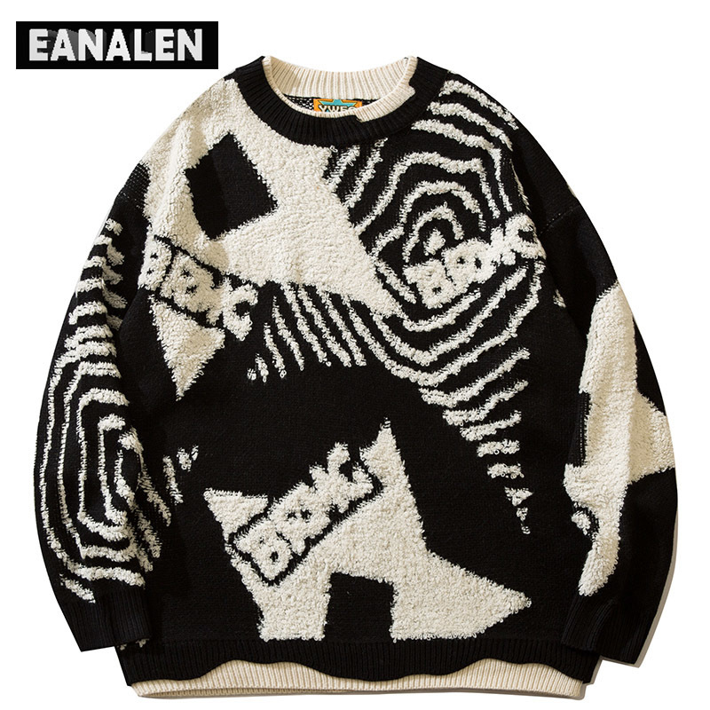 Men's Sweaters Harajuku Retro Graffiti Star Jumper Knit Sweater Men's Oversized Winter Korean Pullover Grandpa Ugly Sweater Women's Y2K