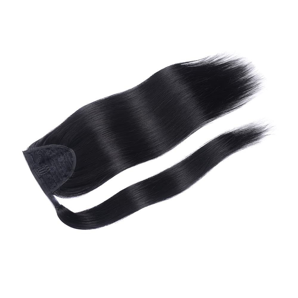 18" Human Hair Ponytail Extensions 100g #1 Jet Black 100% Remy Wrap Around Long Ponytails Clip in Straight One Piece hairpiece