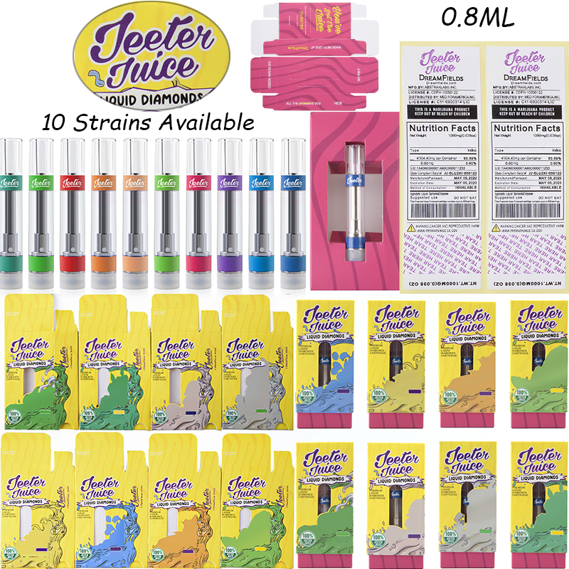 Wholesale Jeeter Juice 0.8ml Atomizers Vape Cartridges Box Foldable Packaging Disposable Vape Pen Carts Thick Vaporizer E Cigarette Empty 10 Strains Available
Wholesale Jeeter Juice 0.8ml Atomizers Vape Cartridges Box Foldable Packaging Disposable Vape Pen Carts Thick Vaporizer E Cigarette Empty 10 Strains Available