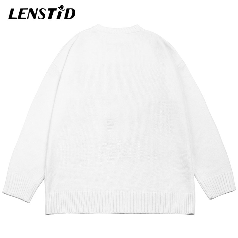 Men's Sweaters LENSTID Autumn Men Oversized Knitted Jumper Sweaters Hip Hop Graphic Print Streetwear Harajuku Loose Fashion Casual Pullovers 2209