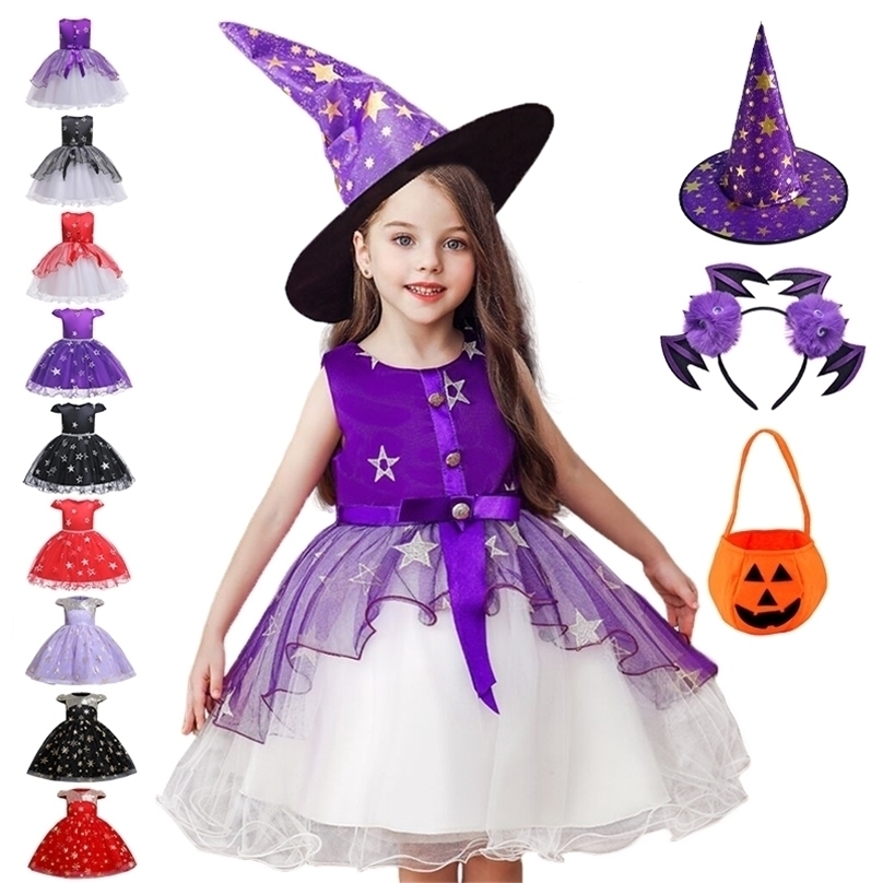 Special Occasions Halloween Witch Costume Girls Dress Up Hat Ruffle Tulle Tutu Christmas Kids Evening Party Star Embroidery es 220922