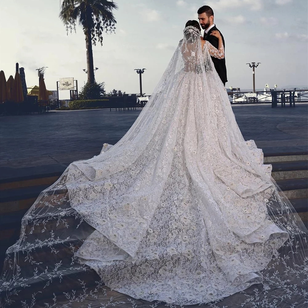 A-E Wedding Dress With 3D Ral Lace, Long Sleeve Bridal Gown, Beading, Church Wedding, Vestido De Noiva 2024