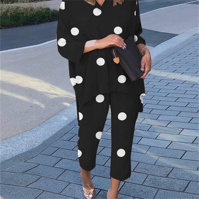Summer Two Piece Sets Fashion Urban Tracksuits Women Polka Dot Printed Matching Sets Casual Trouser Suits Pant Sets 220922