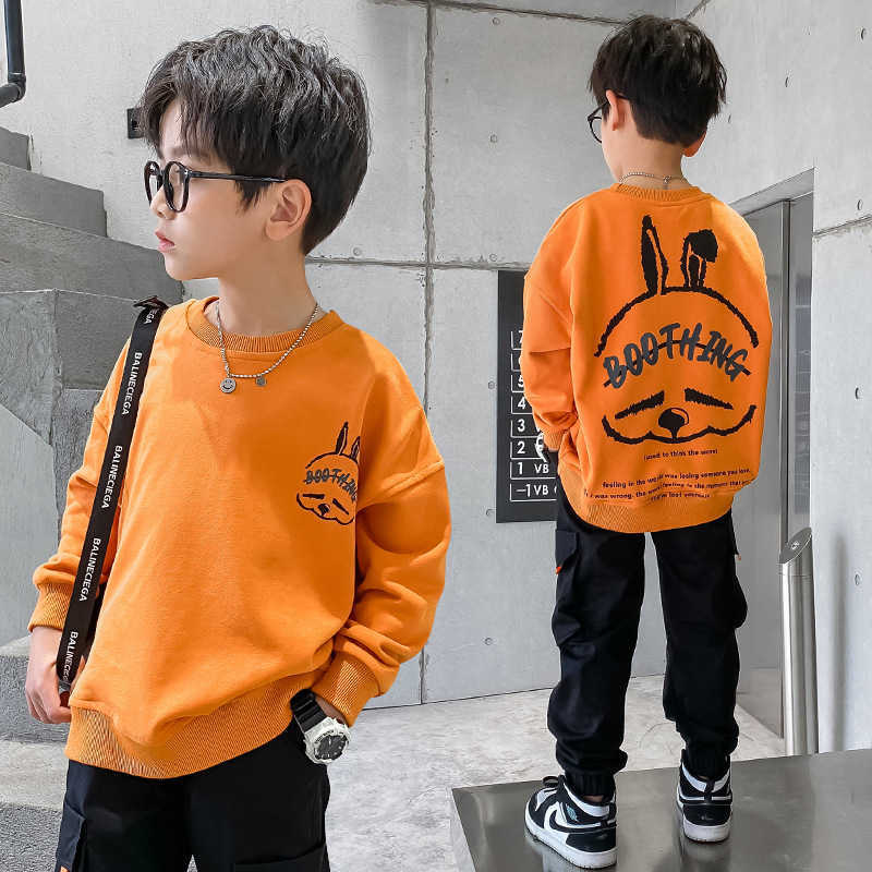 Pullover Toddler Baby Cartoon Rabbit Sweatshirts Autumn Children Long Sleeve Tops Orange black Korean Kids Clothes 8 To 12 Years 220924