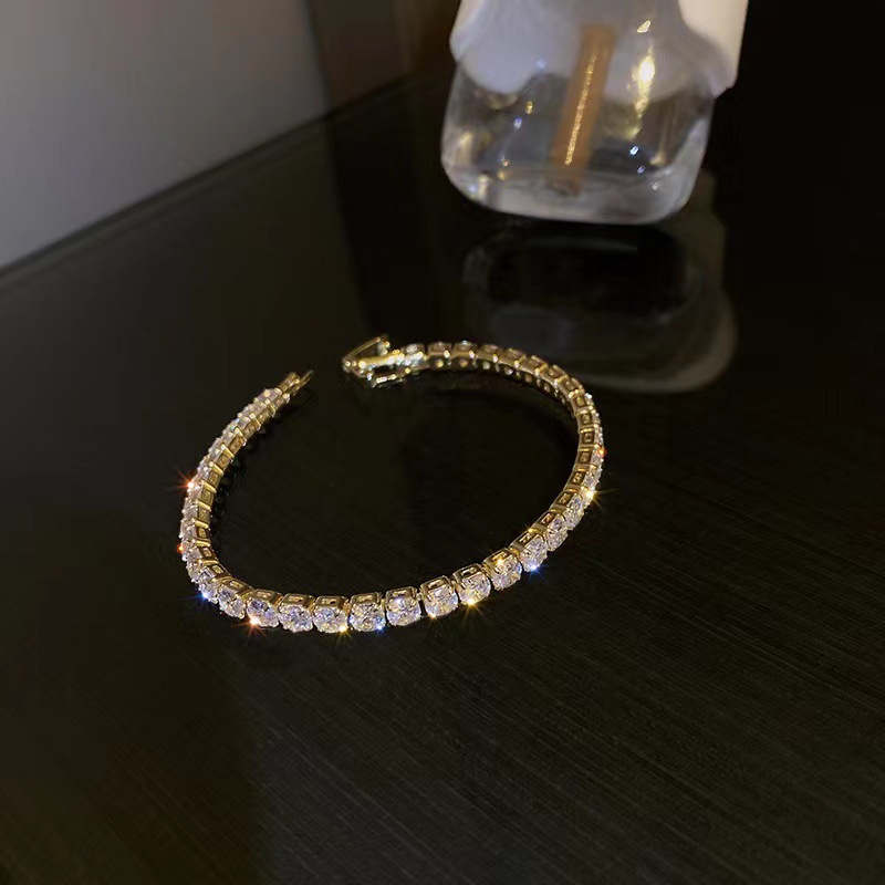 New Vintage Bling White Baguette Tennis Bracelets 7 Inch For Women Ladies New Real Gold Plated Iced Out Round Square CZ Stone Cubic Zirconia Hip Hop J