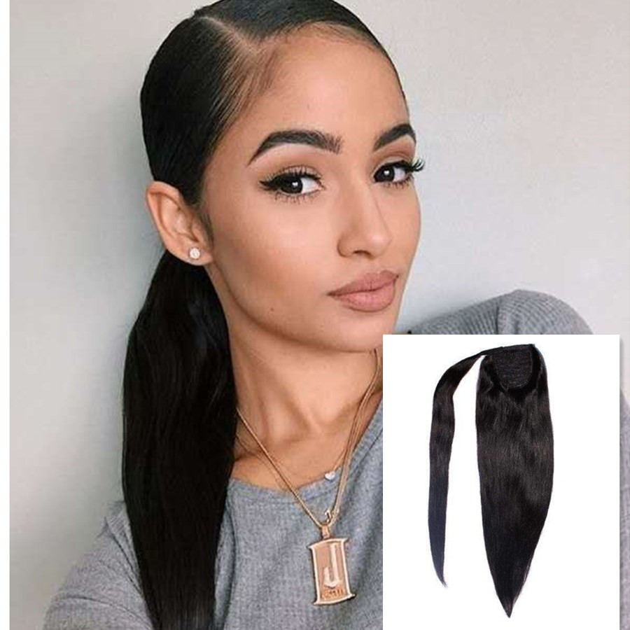 Natural Brazuilian silky Straigt Hair Ponytail 100g Full Pony tail Virgin Hair Extension ClipIn Real Seamless clip in mink Sleek Ponytails brazilian H