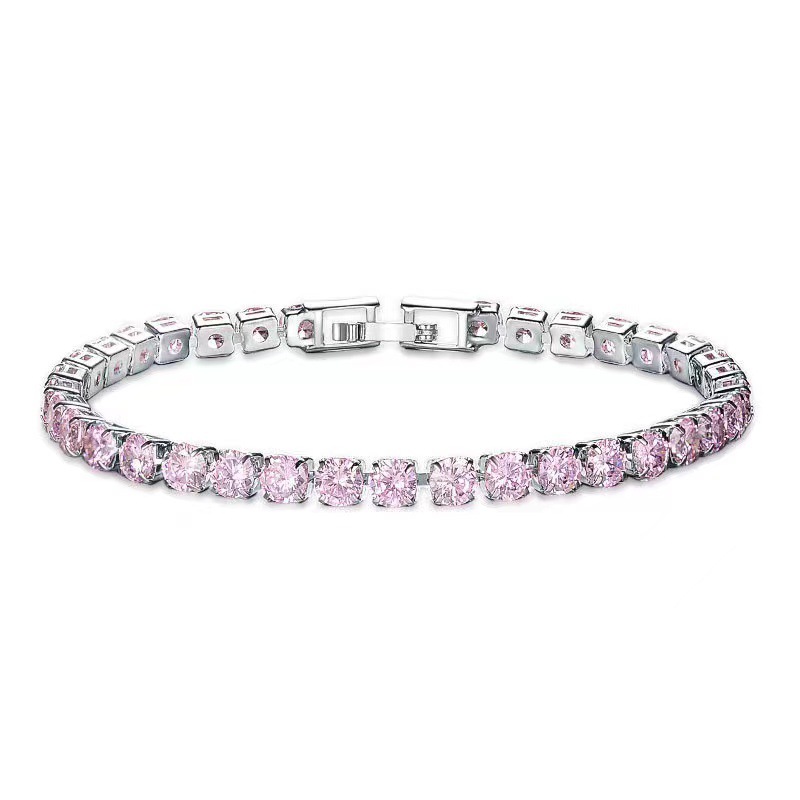 4mm Bling Hip Hop Round Tennis Bracelet for Women Iced Out Cubic Zircon Red Blue Green White Colorful Stone Fashion Hand Chains Bangle Wolf Tide Jewel