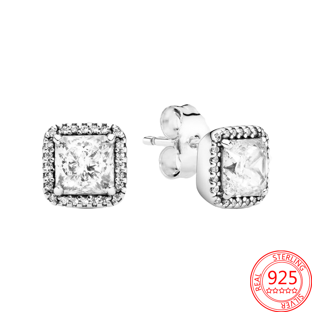 The New Fashion 925 Sterling Silver Blue Zircon Earrings Square Aura Classic Female Delicate Jewelry Accessories