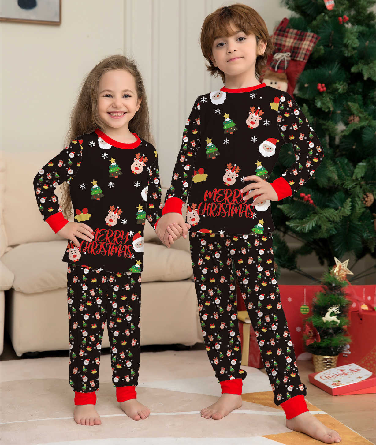 Family Matching Outfits Xmas Pajamas Set Arrivals 2023 Christmas Tree Santa Deer Print Adult Kids Pjs Baby Jumpsuit Dog Clothes 220924