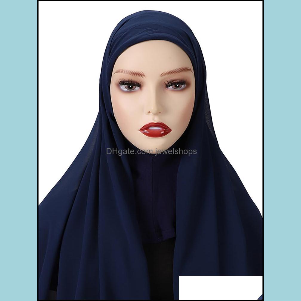 Hijabs Hijab With Undercap Attached Neck Er Matching Turban Underscarf Muslim Fahion Veil Shawl Women Instant Cap 220813 D Jewelshops Dh02D