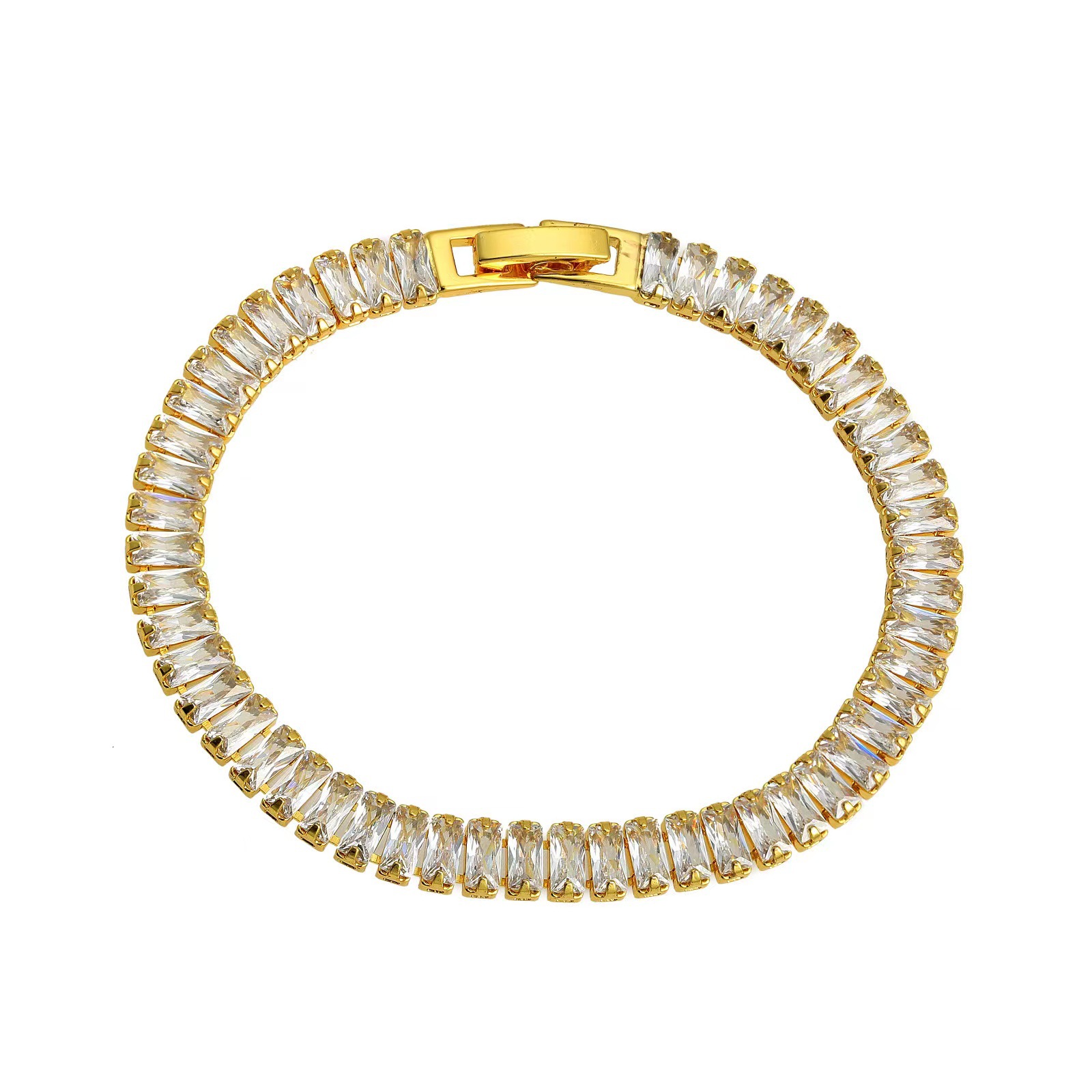 New Designer bracelet Vintage White Baguette Tennis Bracelets 7 inch for Women Ladies New Real Gold Plated Iced Out Round Square Stone Cubic Zirconia 