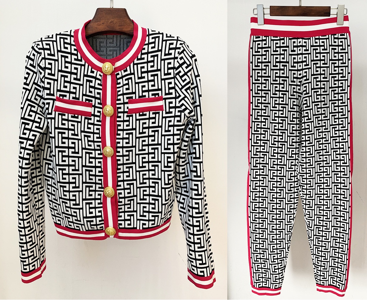 New Personality Fashion Women' Two Piece Pants Sets Knitting Top Tight Suit Geometric Element Maze Pattern Knitted Coat Zipper Rib-Trimmed Metal Buttons, As picture
New Personality Fashion Women' Two Piece Pants Sets Knitting Top Tight Suit Geometric Element Maze Pattern Knitted Coat Zipper Rib-Trimmed Metal Buttons, As picture