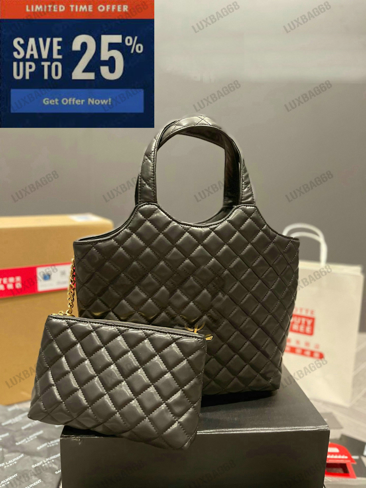 Icare Maxi 2 sets Shopping Bag with Wallet QUILTED Leather Denim Gaby Shopper Tote With Zipped Pouch Women Luxury Designer Shoulder Bags, 001
Icare Maxi 2 sets Shopping Bag with Wallet QUILTED Leather Denim Gaby Shopper Tote With Zipped Pouch Women Luxury Designer Shoulder Bags, 001
