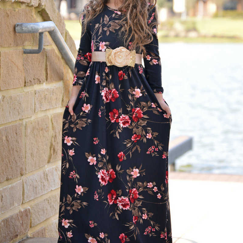 Family Matching Outfits Mother And Daughter Winter Dress Autumn Long Sleeve Mom es Clothes Flower Printed Maix 220924