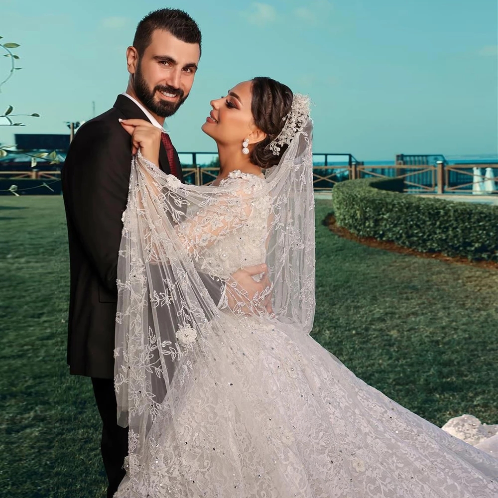 A-E Wedding Dress With 3D Ral Lace, Long Sleeve Bridal Gown, Beading, Church Wedding, Vestido De Noiva 2024