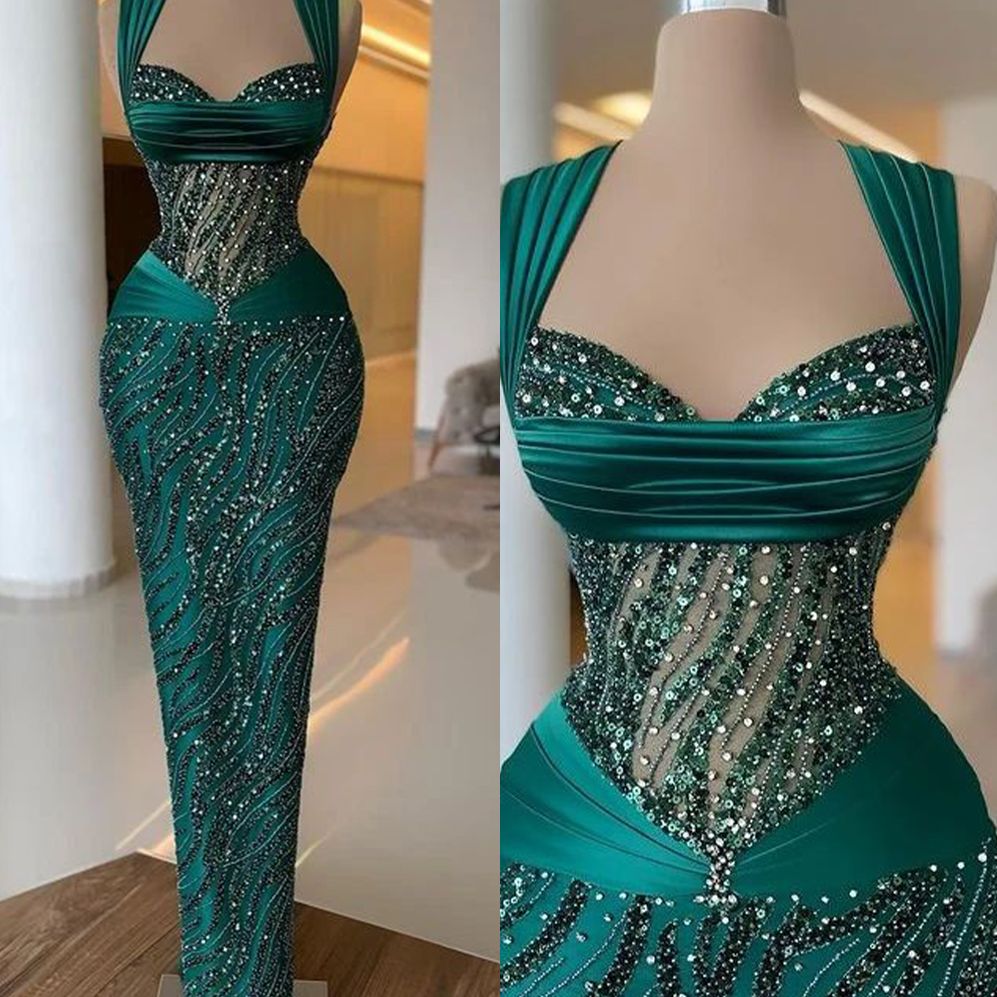 Hunter Green Sweetheart Evening Dresses Sleeveless Sequins Mermaid Prom Dress Custom Made or Length Formal Party Gown